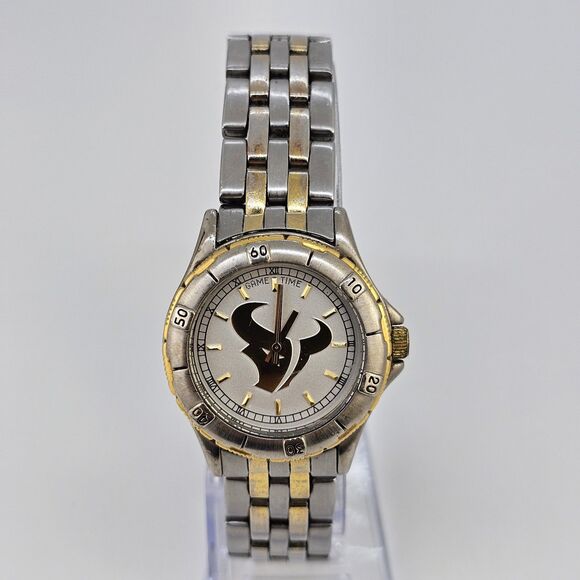 Houston Texans Women's Watch 32MM Gray Dial Two Tone Bands 7.25" New Battery - Picture 1 of 13